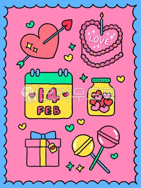 발렌타인데이,화이트데이,일러스트,손그림,프레임,팝업,템플릿,화살,케이크,달력,2월,유리병,선물,상자,하트,사탕,반짝이,배경,스티커,핑크,분홍색,love,촛불,엽서,축하,생일