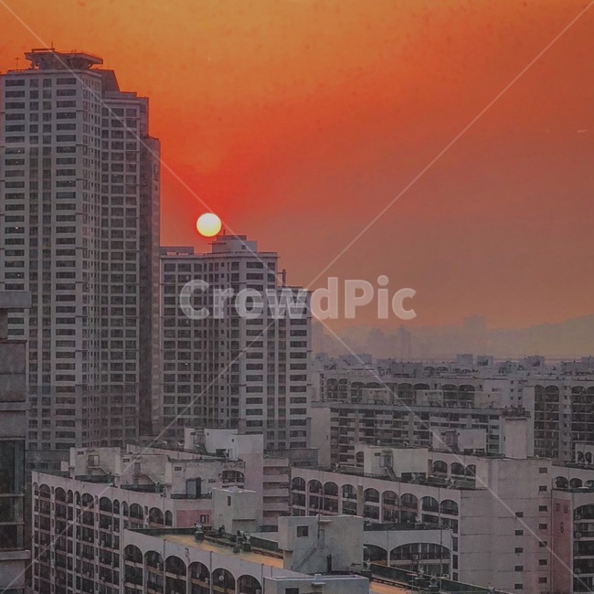 노을,아파트,일몰,건물,빌딩