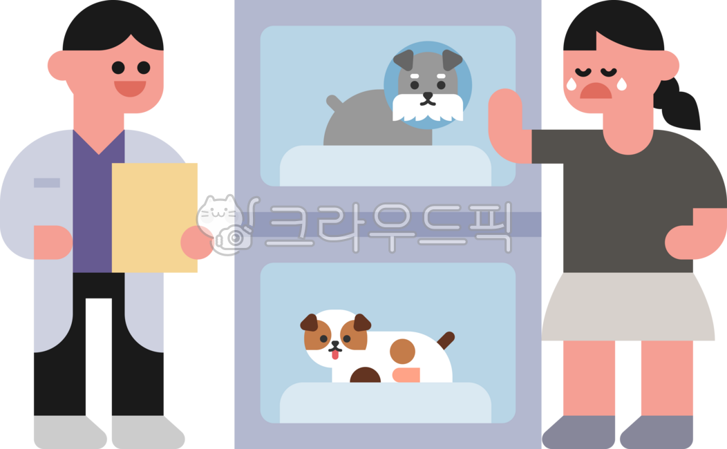 귀여운,단순한,일러스트레이션,심플,사람,캐릭터,동물병원,강아지,개,동물,수의사,입원,주인