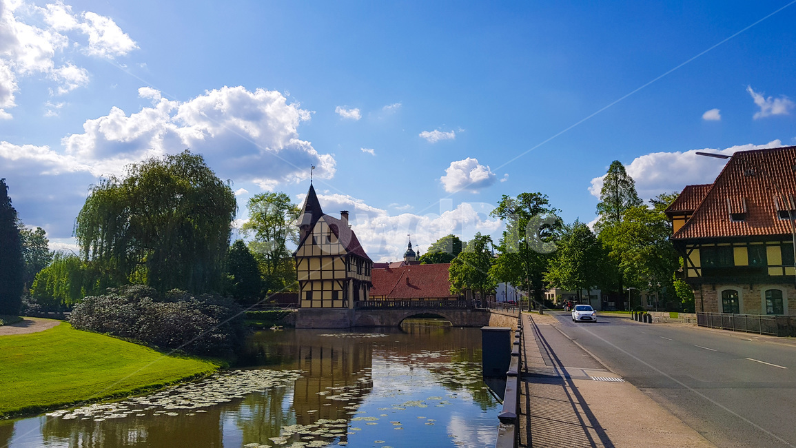 스타인푸르트,고성,연못,길가,구름,나무,steinfurt,germany