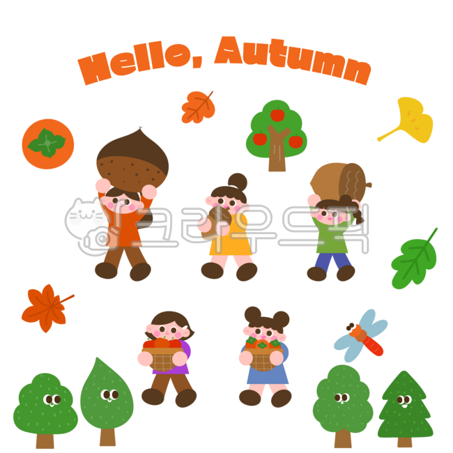 가을,가을오브젝트,가을요소,캐릭터,가을캐릭터,사람,여자,어린이,귀여운캐릭터,낙엽,단풍,단풍잎,은행잎,과일,수확,감,단감,밤,알밤,사과나무,나무,잠자리,사과,과일바구니,바구니,단풍놀이,소풍,가을소풍
