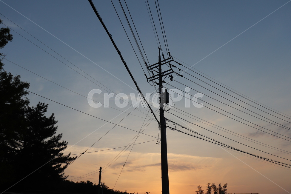 전봇대,일몰,해질녘,하늘,나무,구름,전깃줄,sky,sunset