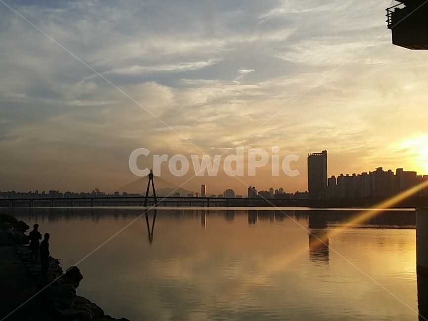 한강,일몰,잔잔,다리,대교