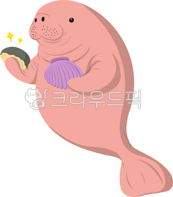 매너티,듀공,바다표범,바다물범,물개,조개,전복,가리비,먹이,핑크,분홍,귀여운,큐트,반짝,표유류,바다,동물,여름,물고기,피쉬,일러스트,클립아트,디자인,그래픽,카툰