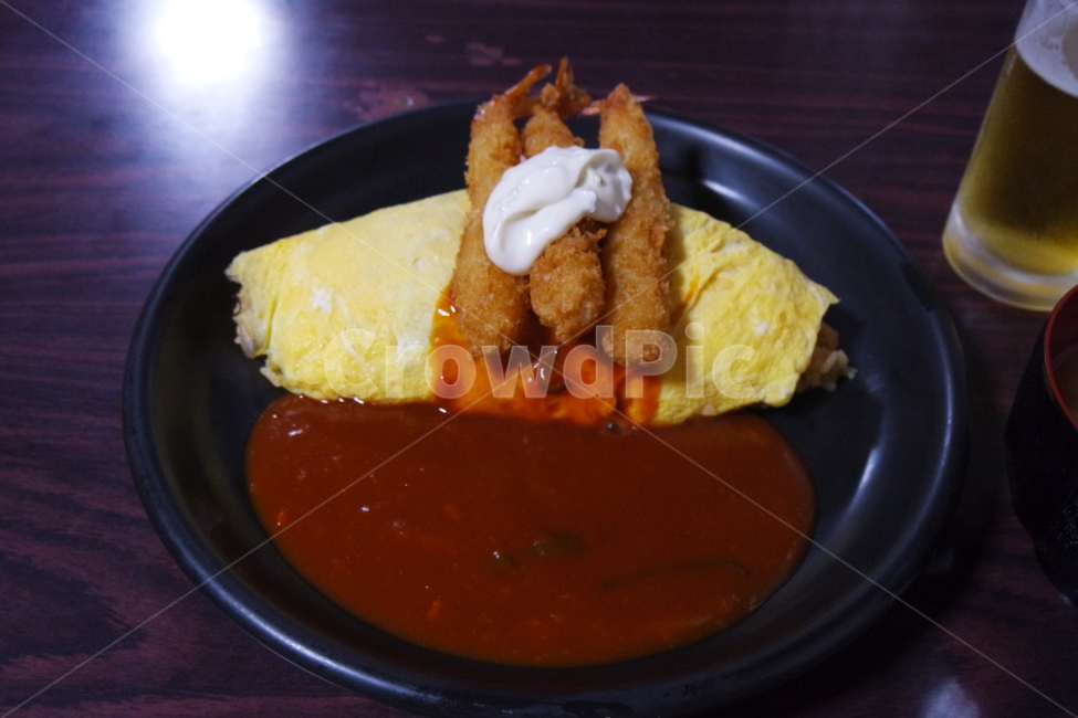 오므라이스,새우튀김,덮밥,일본음식,생맥주,맥주,beer,음식,food