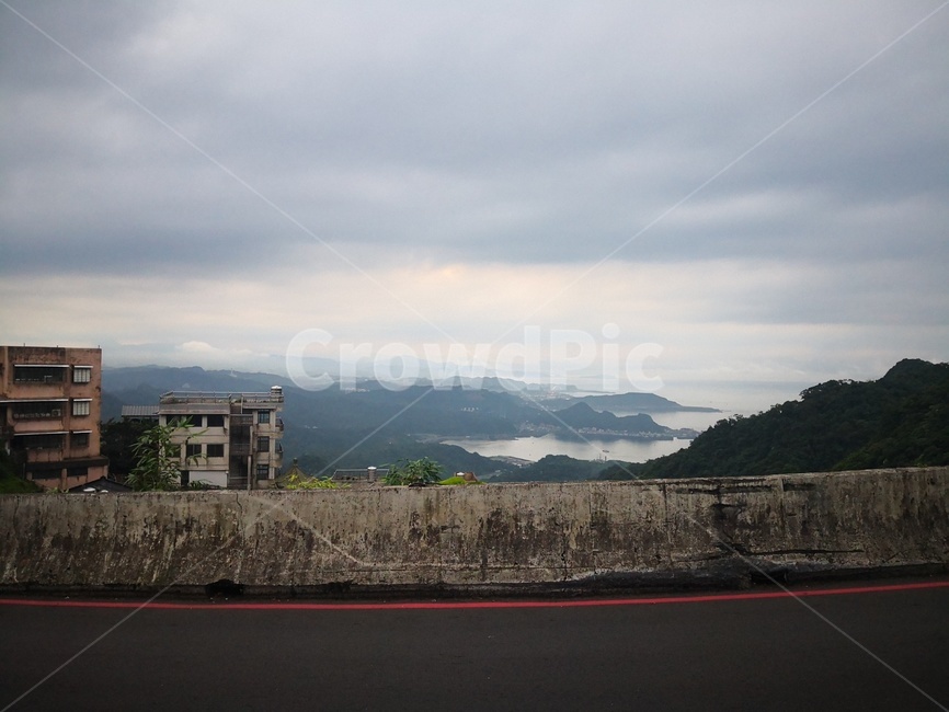 구름,풍경,산,바다,경치