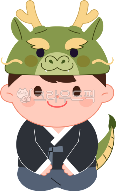 Nukki,green,traditional clothes,png,dragon,cute,Dragon,smile,korea,character,face,children,flat,Han bok,Boys,illustration,tradition,man,costume,laugh
