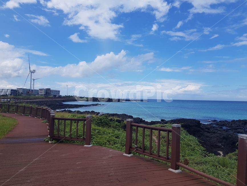 난간,제주도,바다,하늘,풍차,여름,맑음,평화,sea,ocean,handrail,banister,railing,자연,풍경,nature,landscape