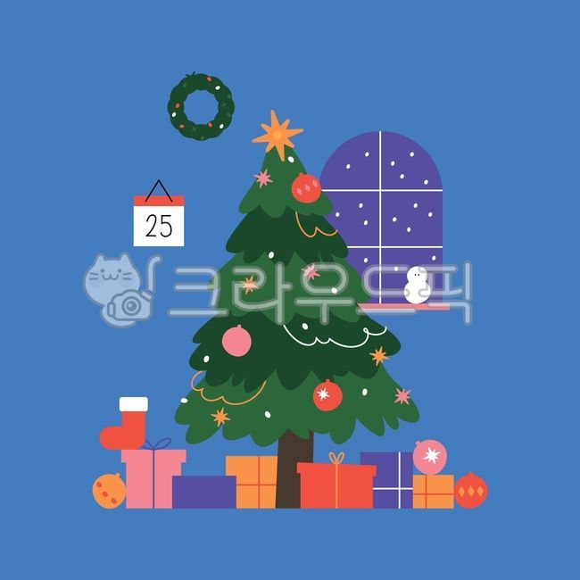 크리스마스,트리,크리스마스리스,나무,선물,리본,리스,스노우볼,선물상자,상자,방울,별,장식,장식품,데코,눈,눈사람,양말,산타양말,겨울,달력,12월,25일,연말,기념일,기념,공휴일,이벤트,귀여운,아기자기한,창문,창밖,겨울배경,설경,파티,카드,벡터,일러스트,오너먼트,소품