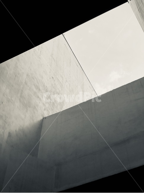 흑백,건물,하늘,그림자,banister,handrail