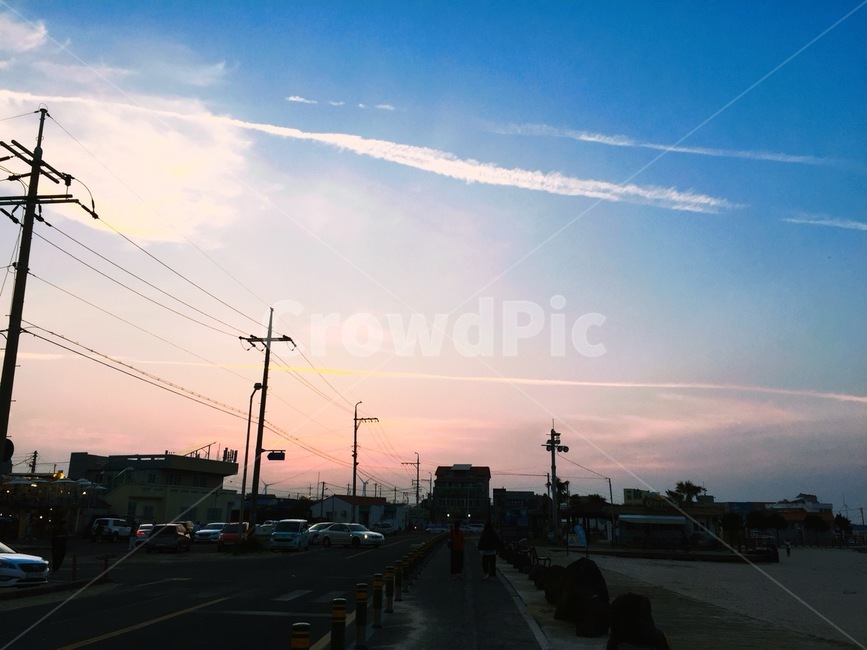 노을,하늘,구름,푸른하늘,붉은하늘,핑크하늘,전봇대,저녁,해질녘,sunset,선셋,제주도,낭만