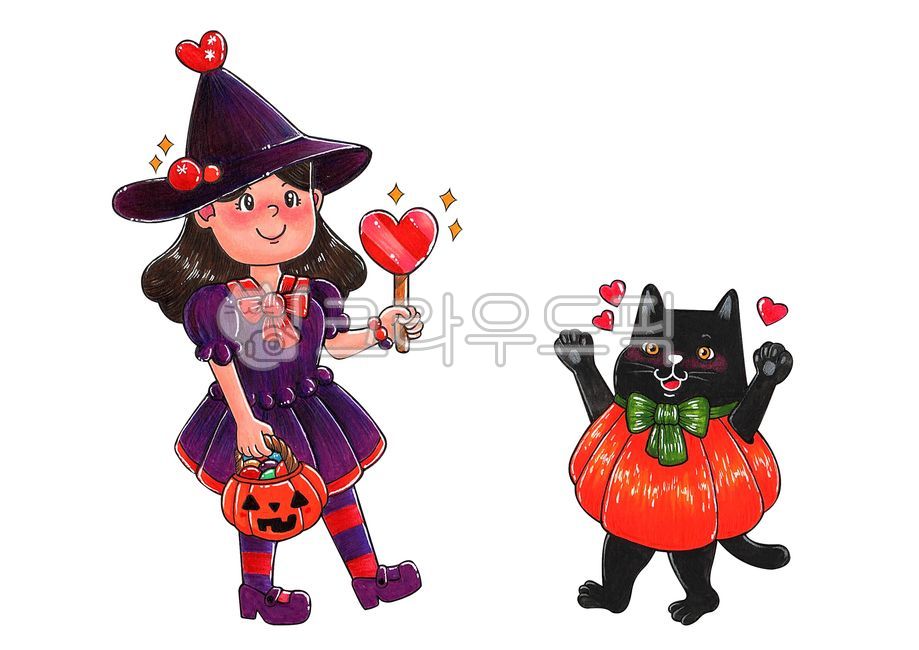 할로윈,할로윈데이,마법소녀,검은고양이,이벤트,코스튬,고양이,마법사,호박,귀여운,인물,동물,스티커,일러스트