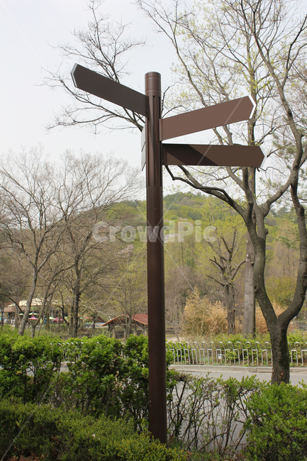 공원,정원,실외,야외,낮,나무,숲,식물,자연,풍경,기둥,방향,표지판,비어있는,빈,텅빈,갈색,브라운,녹색,그린,초록색,표지,표시,알림판,가로수