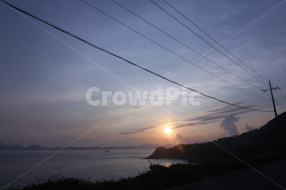 바다,붉은,노을,하늘,sea,redsky,구름,전깃줄