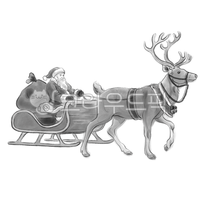 겨울,크리스마스,연말,흑백,일러스트,winter,수채화,xmas,christmas,rudolph,루돌프,사슴,순록,썰매,산타,산타할아버지,santa