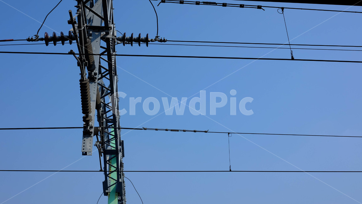 전선,하늘,전기,기차,철로전선,전신주,전력선,송전탑,케이블,cable,powerlines,railroad,electric