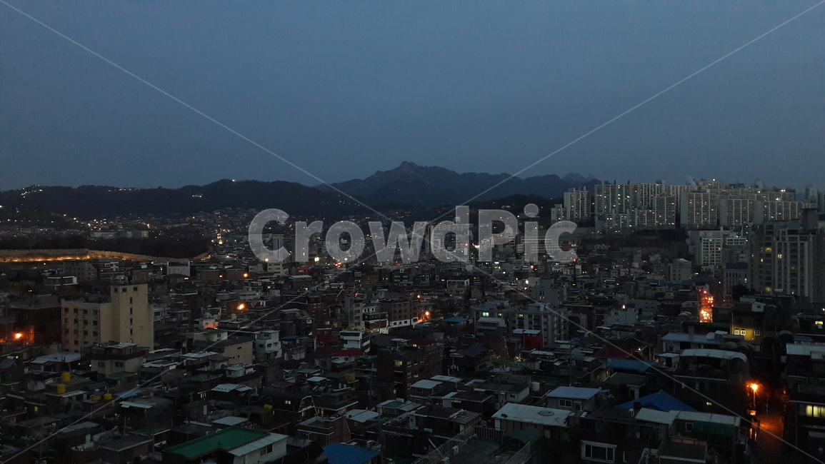 서울,아침,새벽,불빛,건물,산,빛,어둠