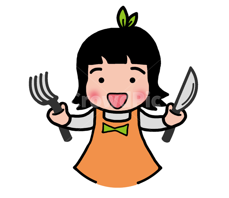 만화,일러스트,캐릭터,여자,그림,cartoon,illustration,character,girl,woman,draw,drawing,포크,나이프,음식,주방,요리,누끼,remove background,그래픽,일러스트레이션,graphic,illustration