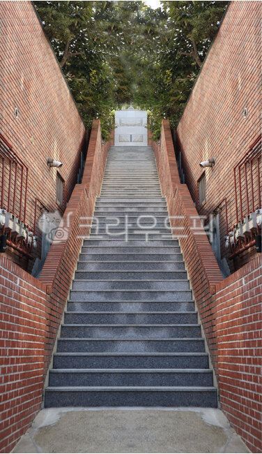 roof,지붕,staircase,계단,brick,벽돌,주택,대칭,대칭구도,나무,하늘,돌계단,돌