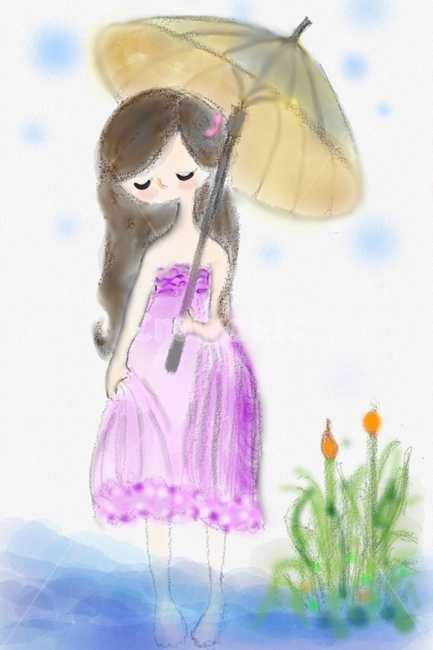 우산,명상,힐링,비,소녀,수초,umbrella,water,girl,rain,그림,생각