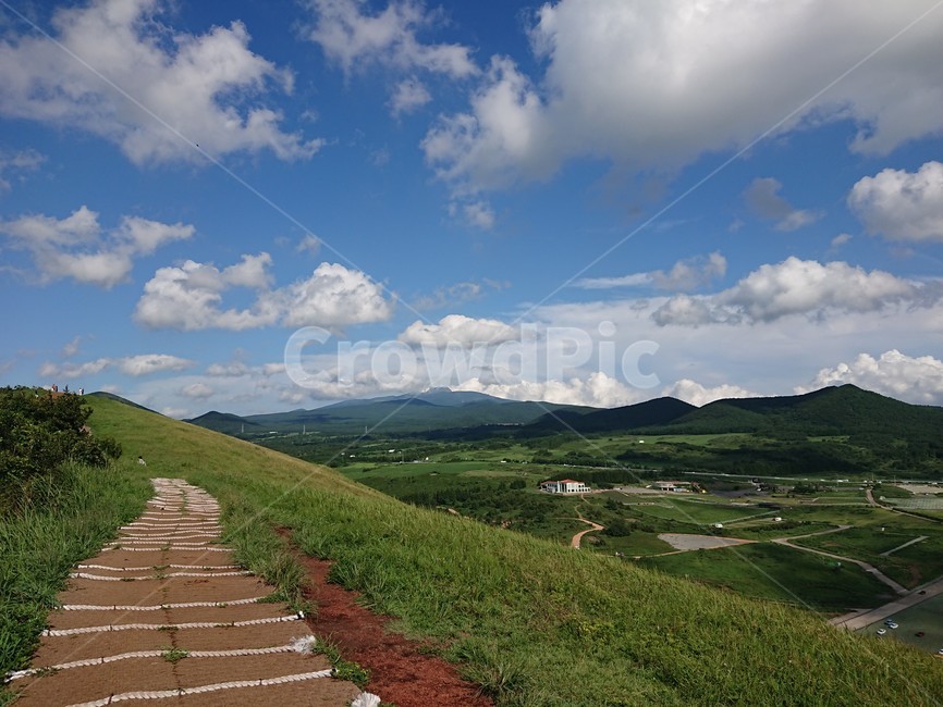 오름,하늘,제주도,뭉게구름,자연,산책,등산,새별오름