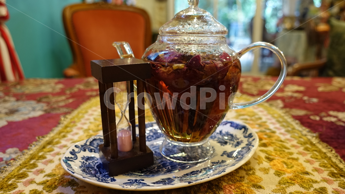 카페,cafe,tea,차,티,홍차,유리다관,모래시계,꽃,장미꽃,rose