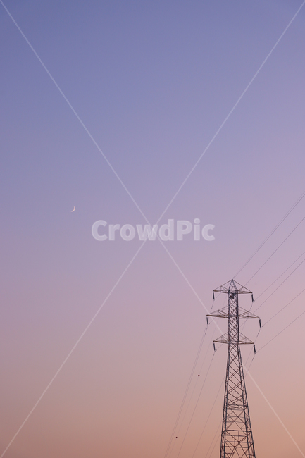 하늘,노을,달,전선,분홍,핑크,그라데이션,풍경,전기줄,감성,색감,sky,sunset,moon,에너지산업,energyindustry,landscape,color,송전탑,에너지산업,energy industry