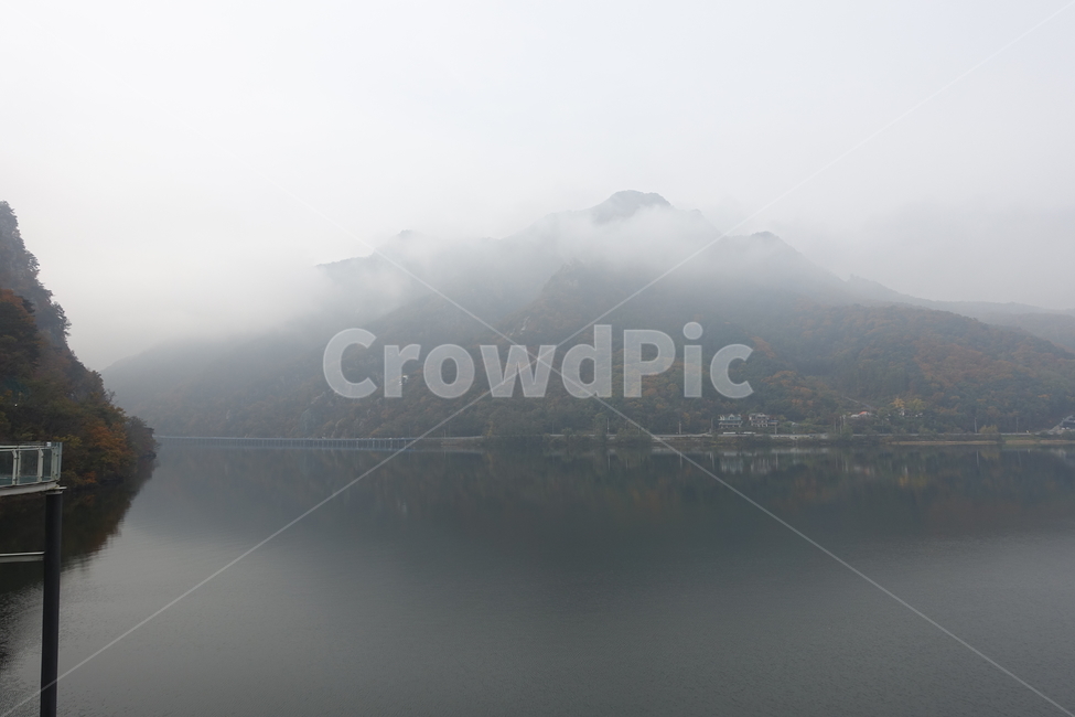 의암호,춘천,호수,안개,반영,자연,가을,outdoors,옥외,fog,nature