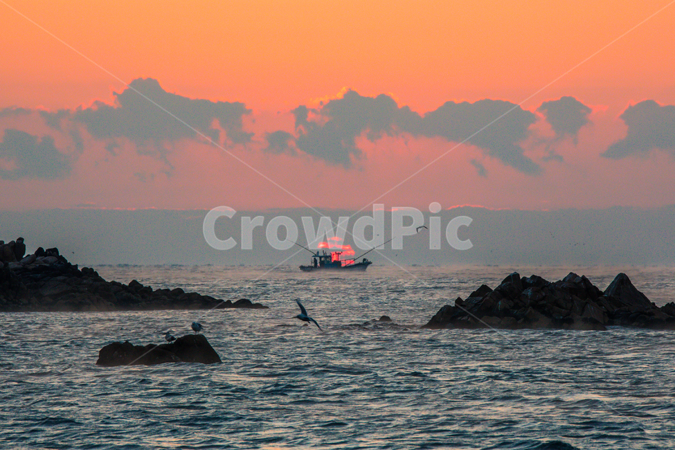 여명,일출,해무,문무대왕릉일출,landscape,adventure,모험,leisure activities,레저 활동,boat,보트,transportation,교통,vehicle,차량