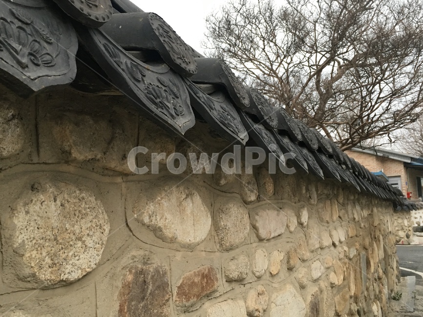 담장,담벼락,한국,기왓장,기와