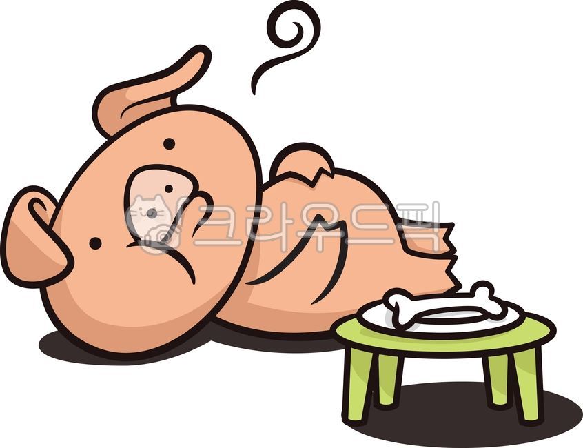 Pork feet,Pig story,Pig drawing,fullness,Satisfaction,pig character,Bossam,pork,Midnight Snack,food,pig,pork belly,surfeit,Pork barbecue,Pig illustration,full