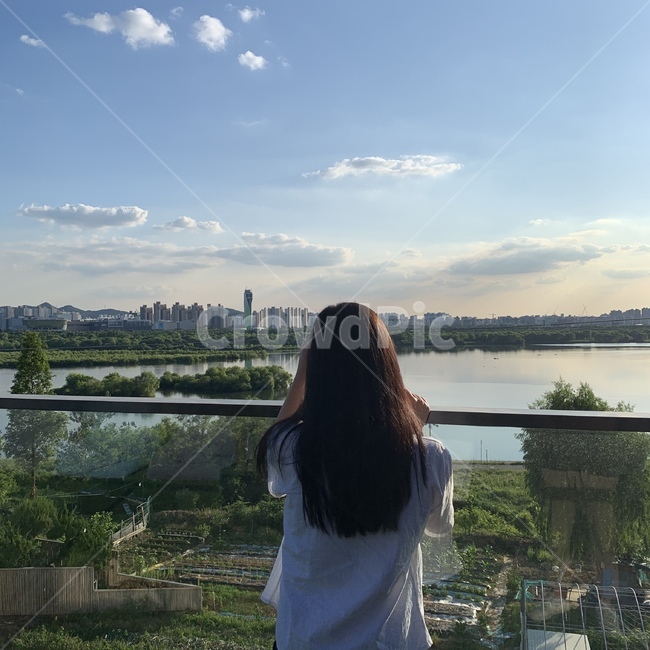 하늘,구름,풍경,나무,뒷모습,강,노을,6월,초여름,감성,생각,색감