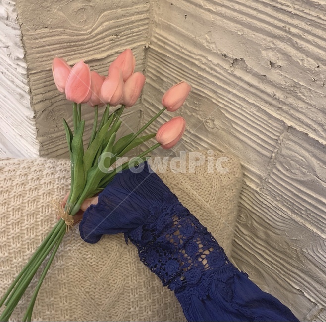 봄,카페,레이스,블루,꽃다발,튤립,꽃,flower