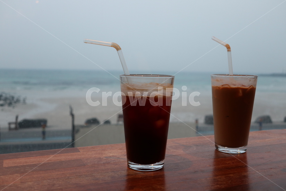 커피,두잔,바다,해수욕장,아메리카노,커피두잔,커피,카페,coffee,cafe