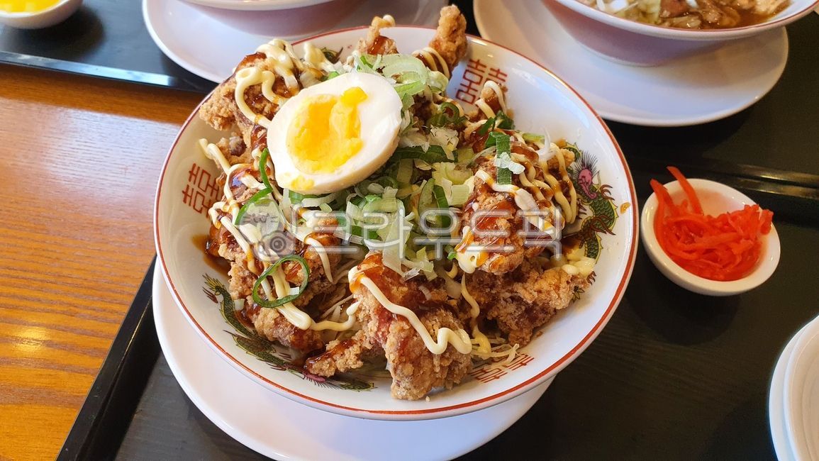 일본음식,음식,food,japanesefood,가라아게동,가라아게,닭튀김,치킨,덮밥,튀김,식사,meal,egg,계란
