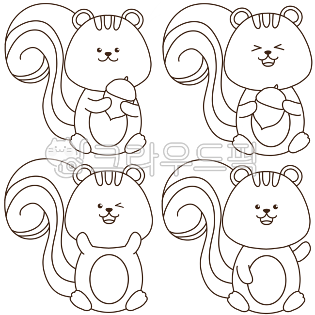 다람쥐,색칠공부,귀여움,동물,도토리,꼬리,먹이,표정,감정,깜찍함,미소,윙크,웃음,캐릭터,유아미술,그리기,가을,숲속친구,동물친구,다람쥐그림도안,색칠도안,유치원색칠도안