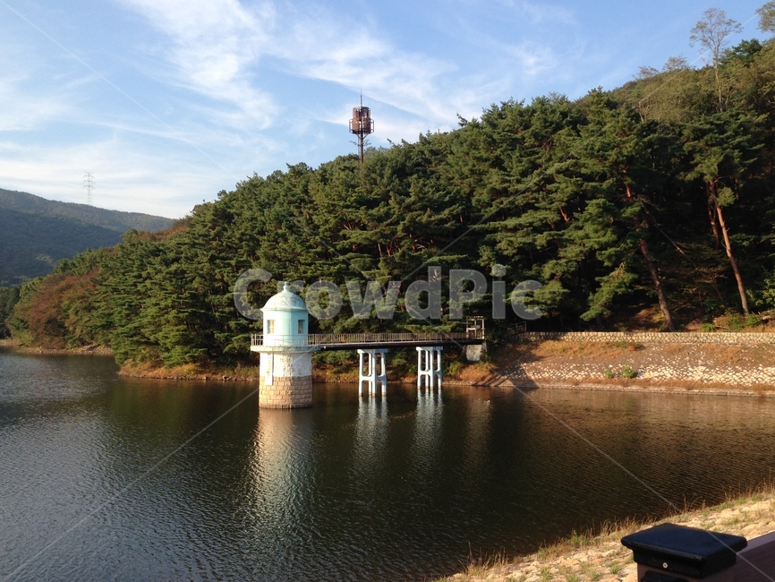 산,강,전망대,하늘,연못