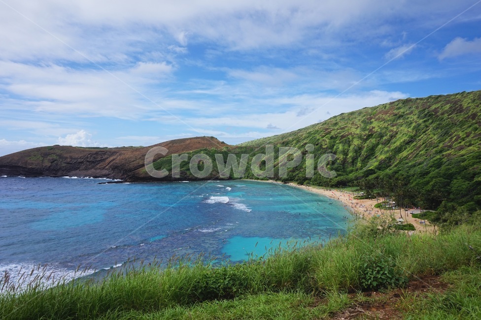 tide,Hawaii,Hanauma Bay,snorkeling,coral sea,summer,Hawaii travel,mountain,ocean,Honolulu,Honeymoon,vacation,Hawaii Tourism