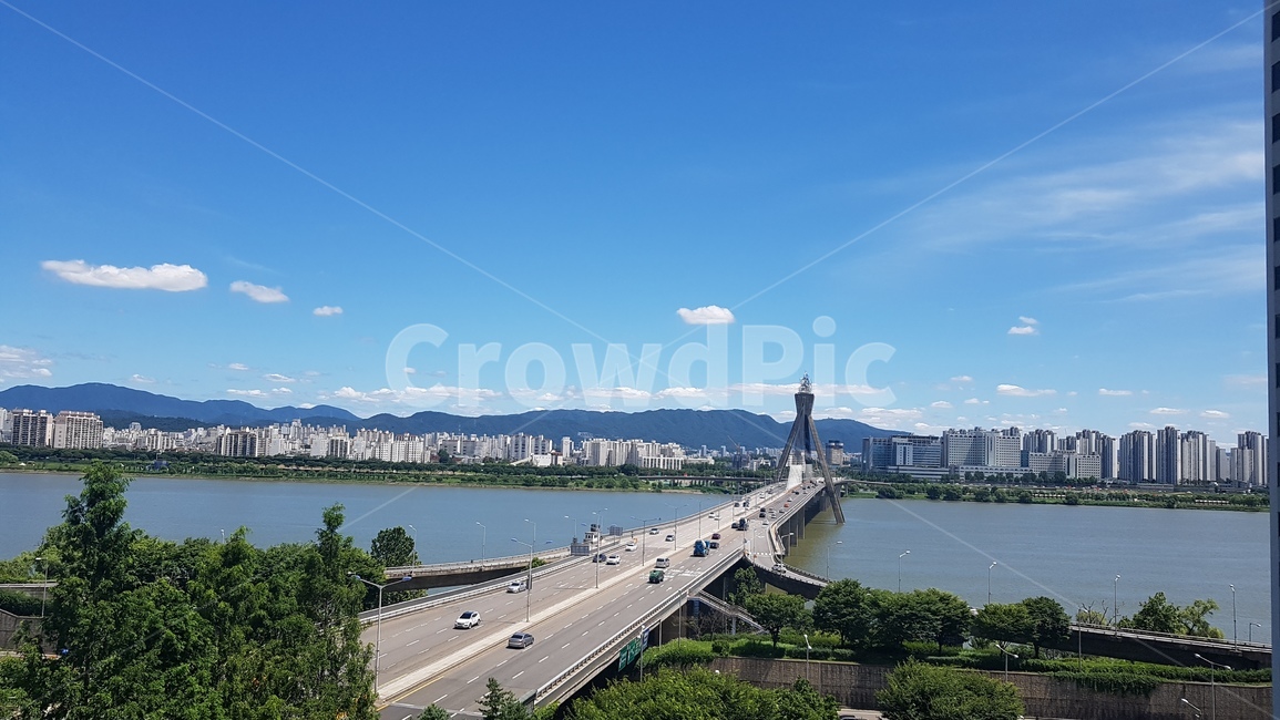 하늘,다리,도로,파랑,한강,river
