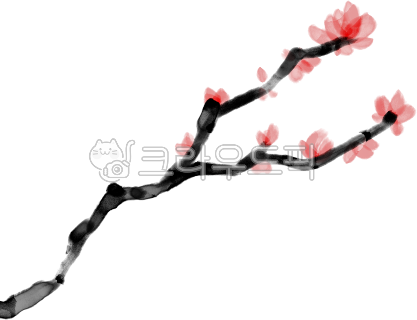 나무,나뭇가지,한국화,매화,수묵화,수채화,꽃,먹,벚꽃