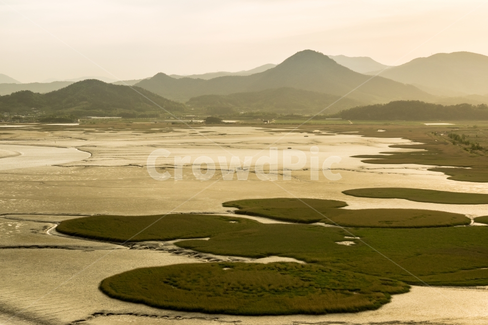 mountain,warmth,nature,light,Suncheon Bay,sunset,only,perspective,river,nightfall