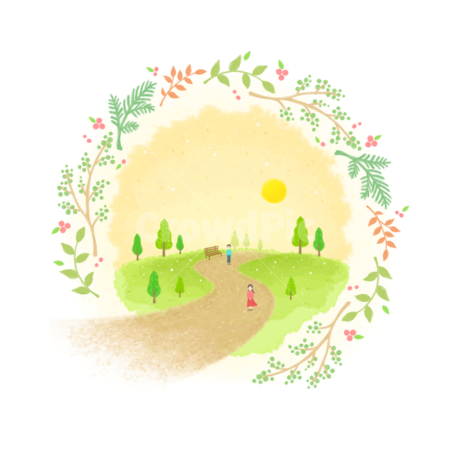 태양,해,도로,길,나뭇잎,벤치,나무,연인,커플,표지,감성,엽서,자연,풍경,nature,landscape,연인,커플,사랑,lover,couple,그래픽,일러스트레이션,graphic,illustration,art,미술,pattern,무늬,floral design,플로랄 디자인