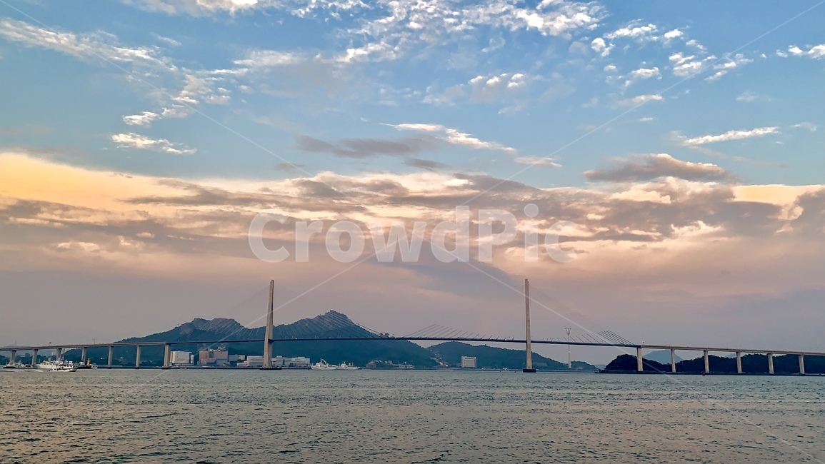 다리,건축물,바다,노을,풍경