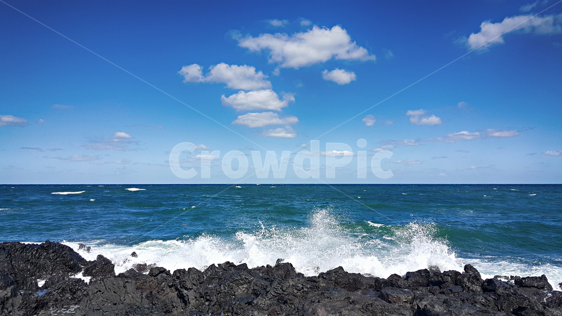 nature,자연,옥외,바다,파란하늘,흰구름,파도
