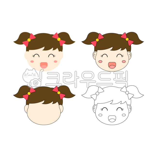 여아,여자아이,여자,여자얼굴,얼굴,사람,사람얼굴,여아얼굴,어린이,유아,여아캐릭터,아이,웃는표정,표정,양갈래머리,리본