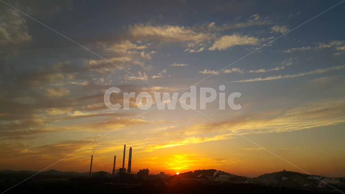 노을,하늘,구름,발전소,태양,서해,붉은,sun,sunset,cloud,sky,자연,풍경,nature,landscape,outdoors,옥외
