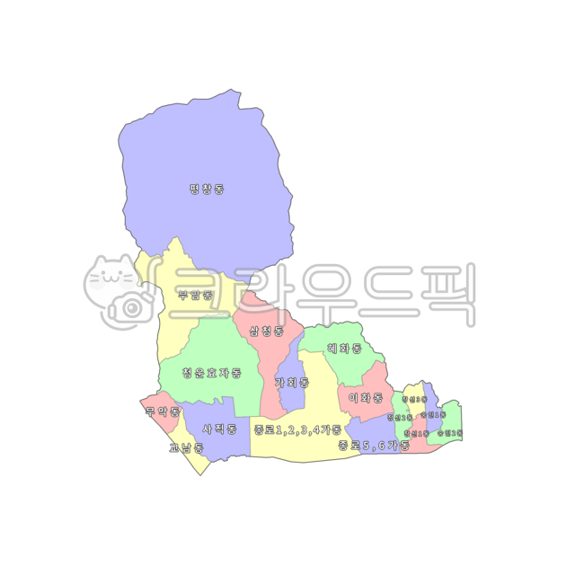 서울특별시,서울,종로구,대한민국,우리나라,한국,행정구역,도,시,군,읍,면,동,지도,행정구역지도,4색지도,파란색,노란색,빨간색,초록색,map