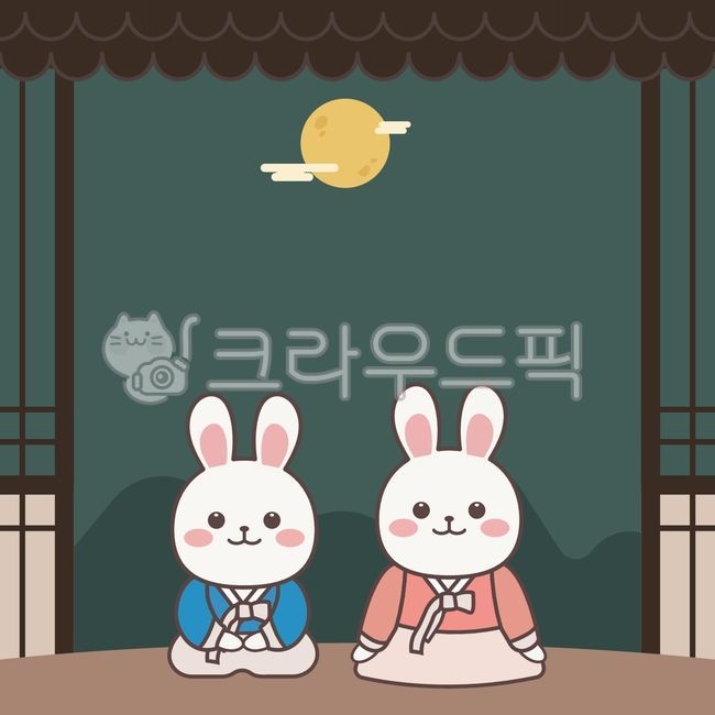 Holiday illustration,Tile roof illustration,Full moon of the first lunar month,Chuseok illustration,Thanksgiving,holiday,moon,character,tile roof,Han bok,rabbit,illustration,graphic,Chuseok