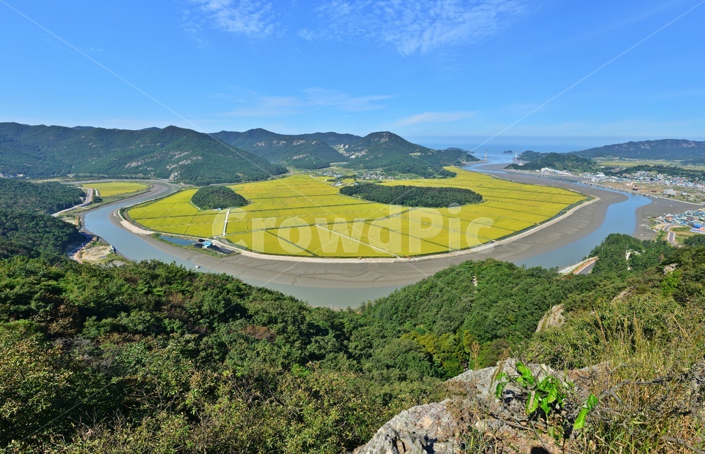 panoramic,파노라마,outdoors,옥외,nature,자연,landscape,경치,scenery,풍경,field,들,영광,대덕산,한시랑들판,물돌이,법성포,법성포구,농업,농사,경작,바다,자연,풍경,nature,landscape