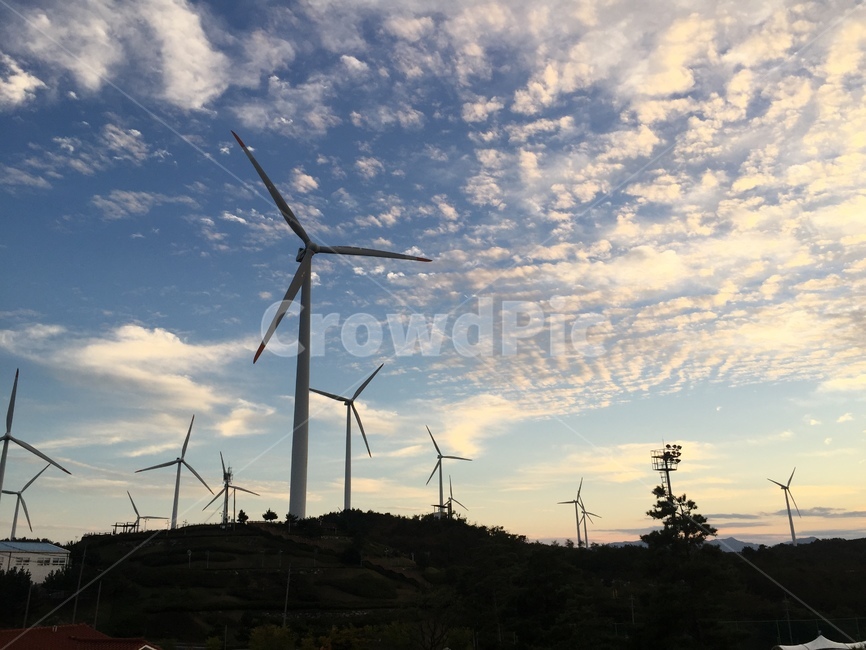 영덕,풍력발전소,하늘,노을,나즈막한